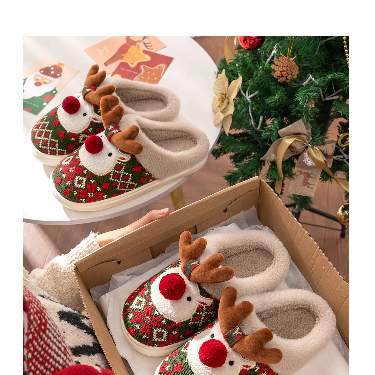 Chaussons Douillets “Renne de Noël”